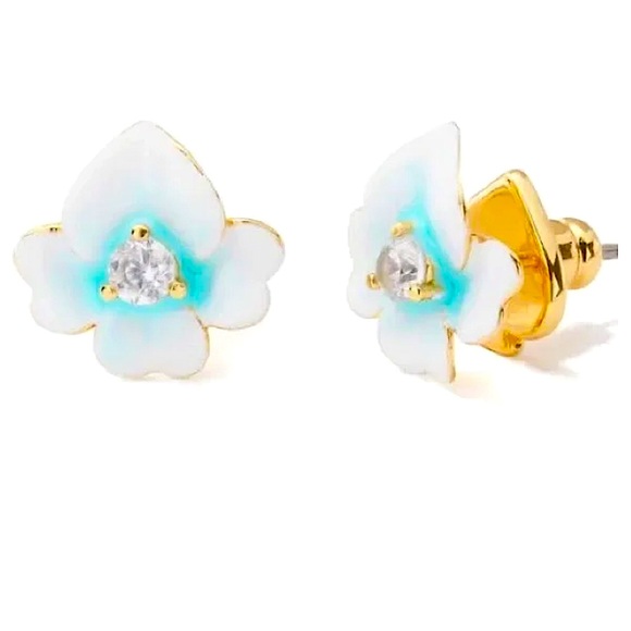 NWT Kate Spade precious pansy flower enamel and gold stud earrings blue - Picture 2 of 5
